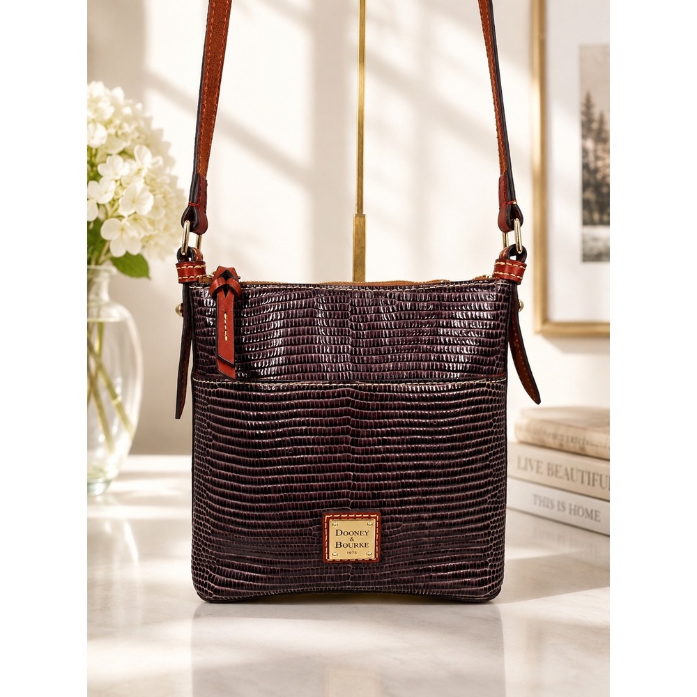 Dooney & Bourke Lizard Embossed Leather Crossbody Bag Purple Plum V0807126